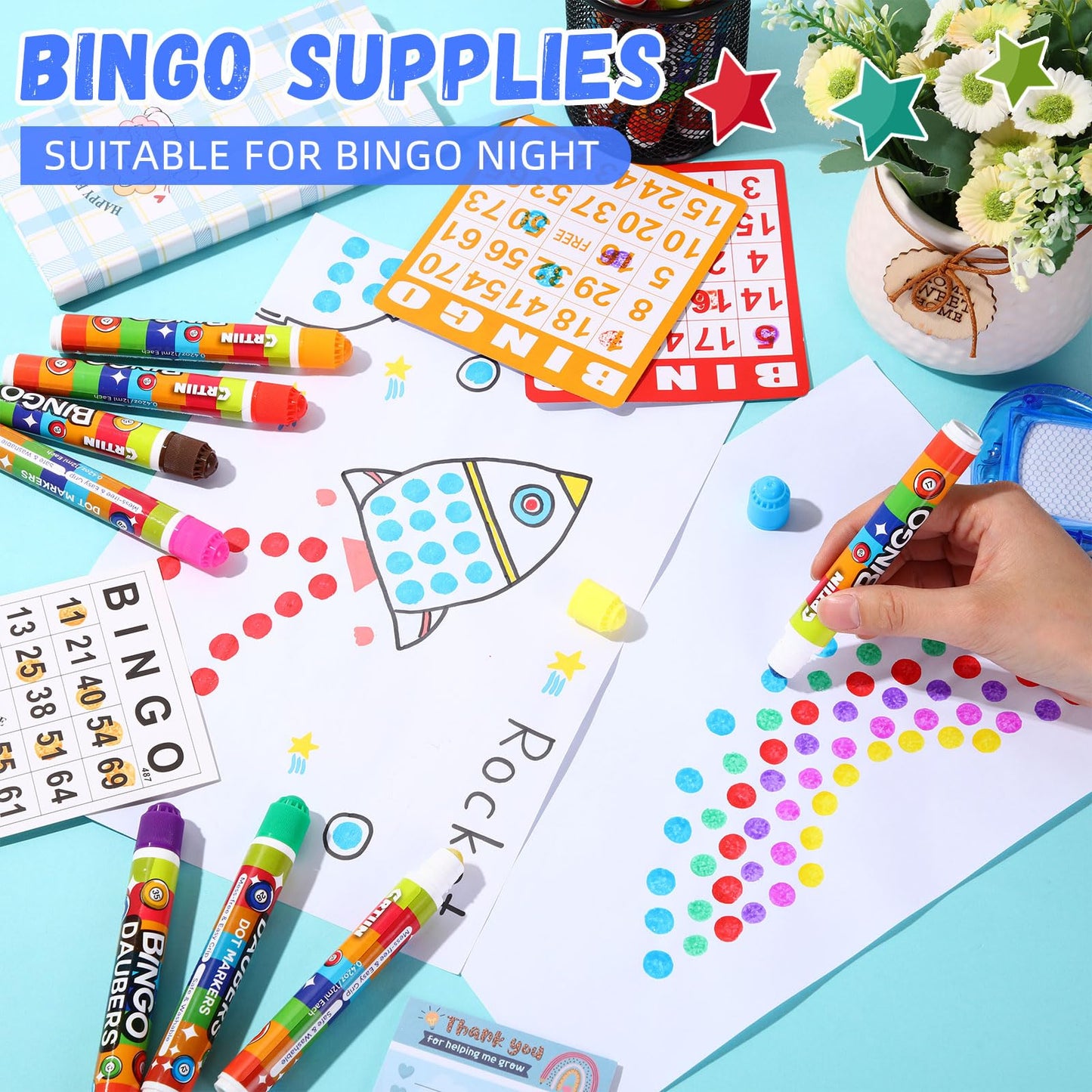 Crtiin 40 Pcs Bingo Daubers Dot Markers Set – 8 Colors, 12ml Each, 5-Inch Easy-Grip