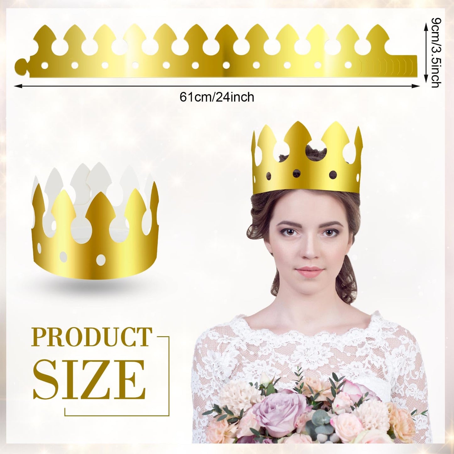 Crtiin 100 Pcs Gold Paper Crowns – Classic Style Party Hats for Adults & Kids