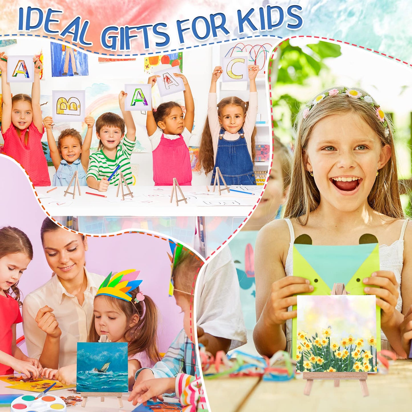 Crtiin Mini Watercolor Paint Set – 12-Piece Kids Art Kit with 4x4in Canvases and Easels