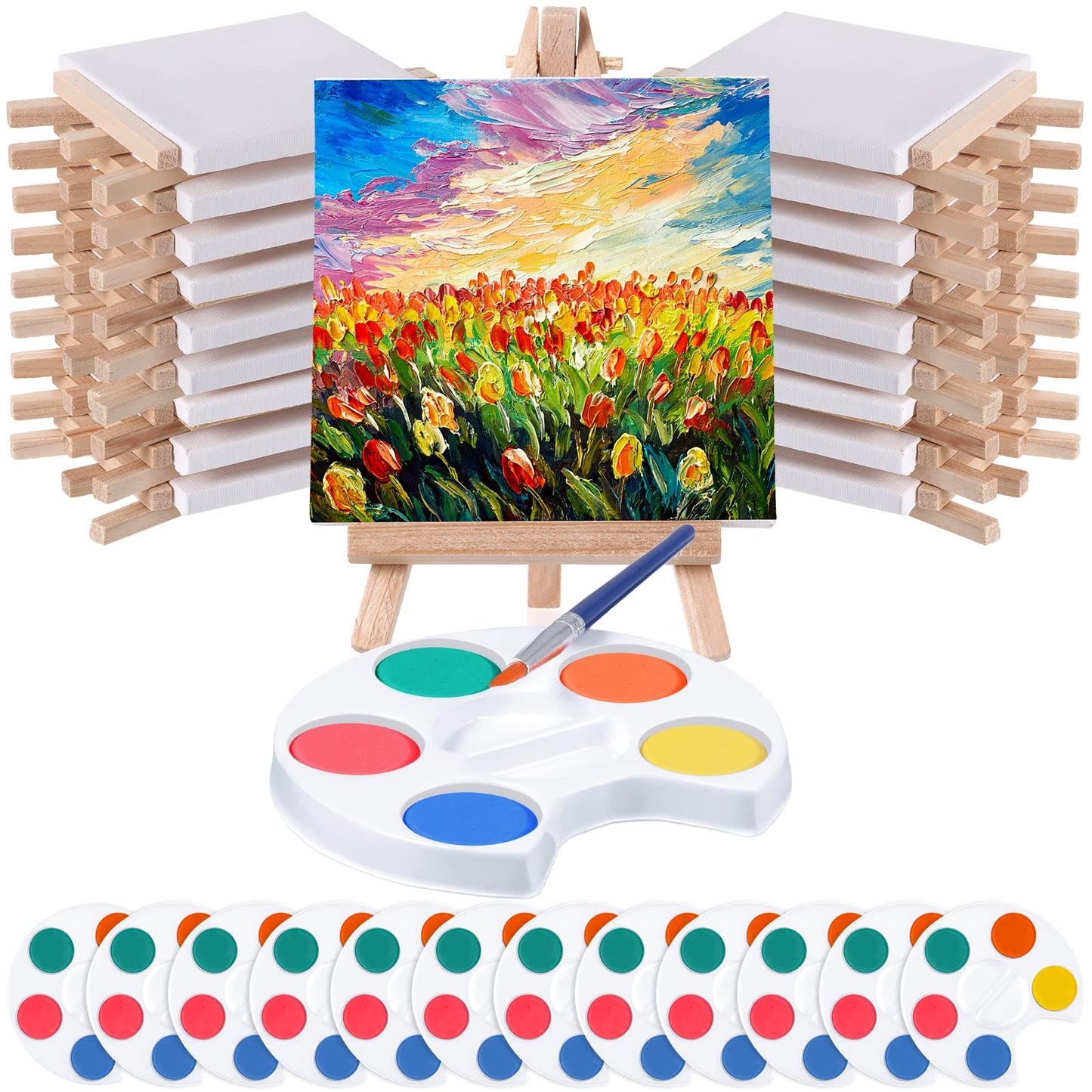 Crtiin Mini Watercolor Paint Set – 24-Piece 4x4-Inch Canvas & Easel Kit for Kids | Valentines Galentines Gift