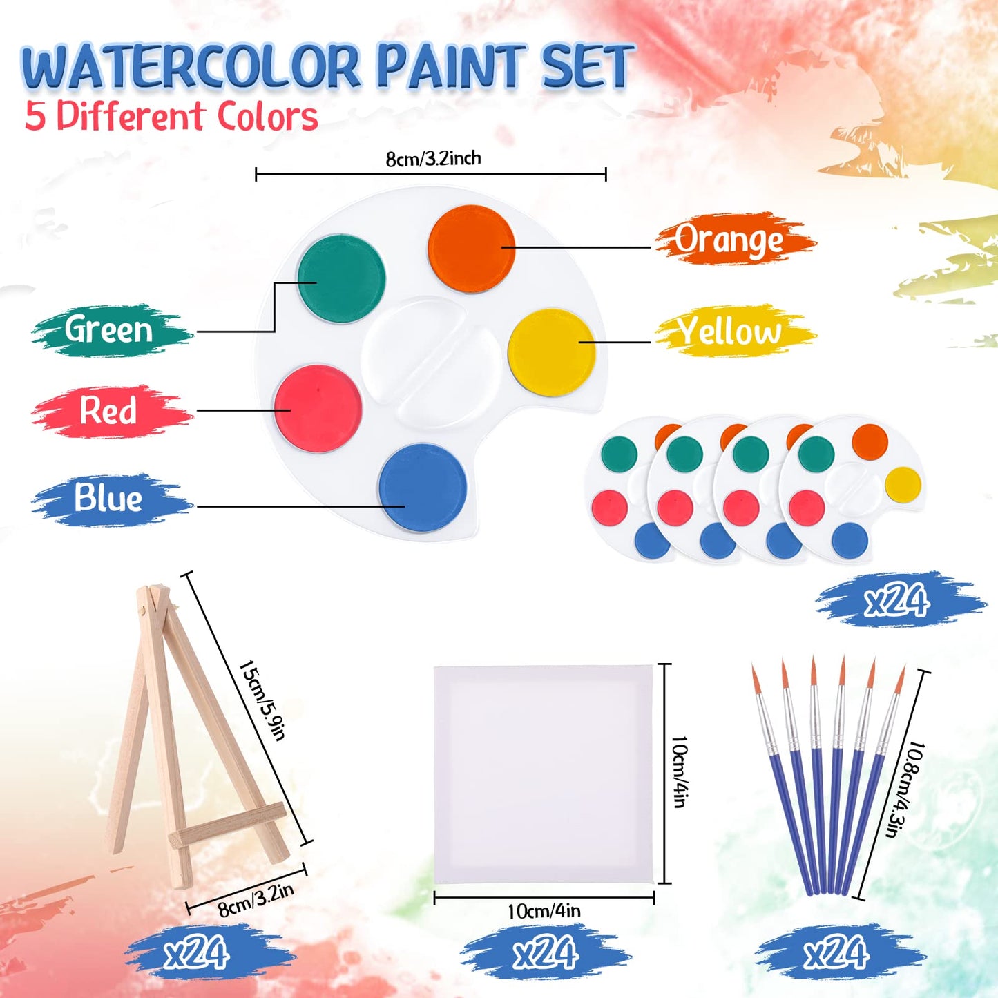 Crtiin Mini Watercolor Paint Set – 24-Piece 4x4-Inch Canvas & Easel Kit for Kids | Valentines Galentines Gift