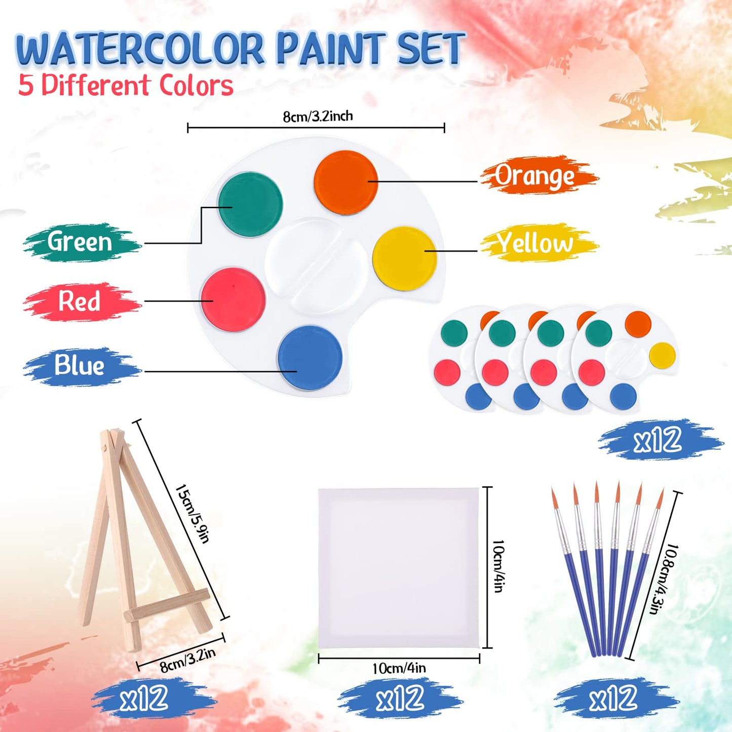 Crtiin Mini Watercolor Paint Set – 12-Piece Kids Art Kit with 4x4in Canvases and Easels