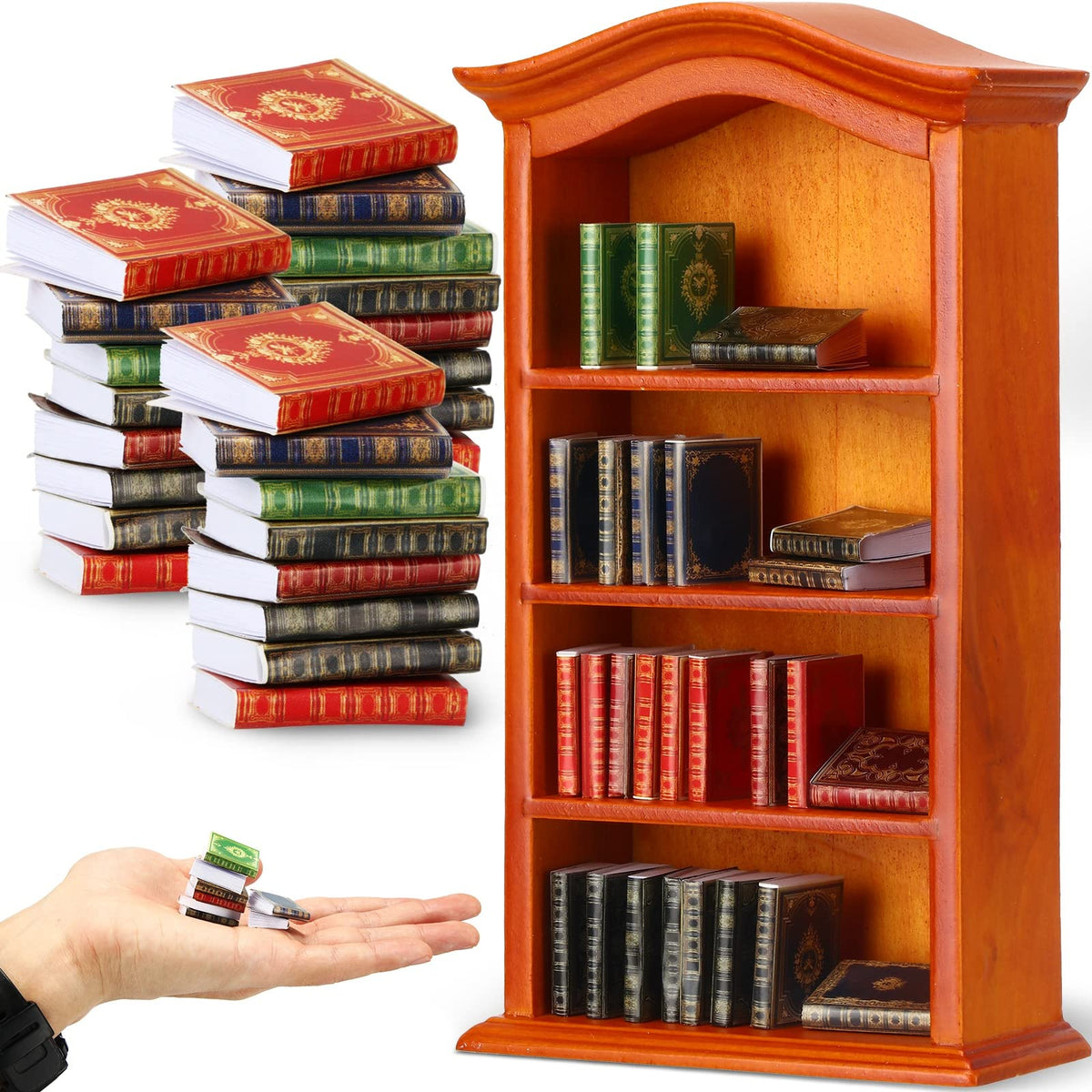 Crtiin Miniatures Book & Bookshelf Set – 27 Pcs in 1:12 Scale Dollhouse