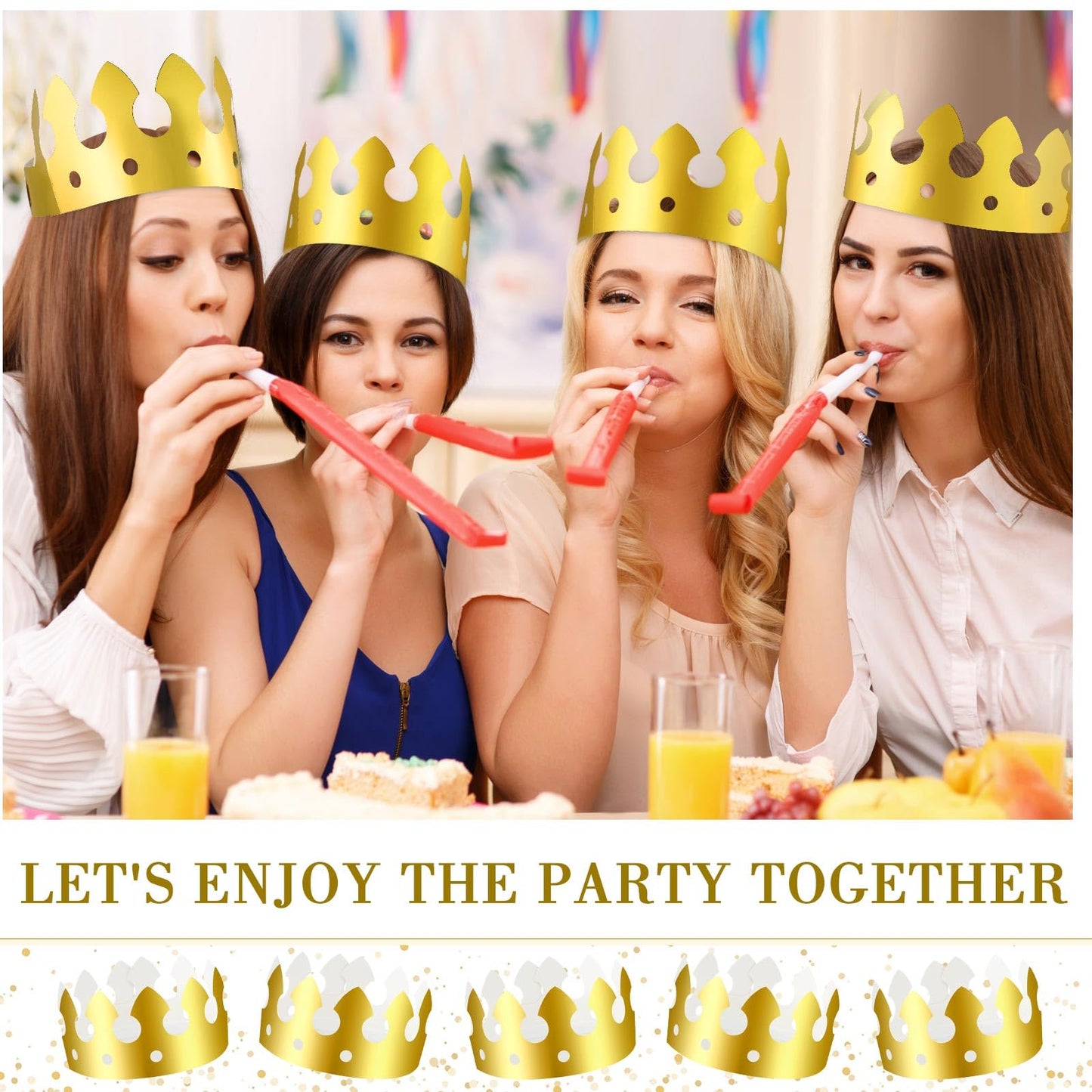 Crtiin 100 Pcs Gold Paper Crowns – Classic Style Party Hats for Adults & Kids