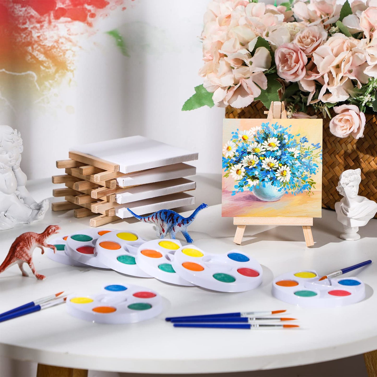 Crtiin Mini Watercolor Paint Set – 12-Piece Kids Art Kit with 4x4in Canvases and Easels