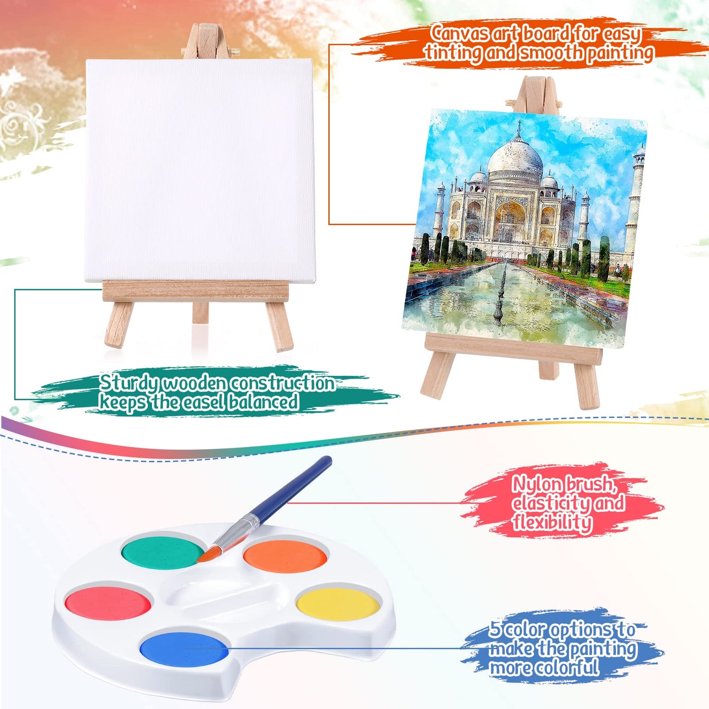 Crtiin Mini Watercolor Paint Set – 24-Piece 4x4-Inch Canvas & Easel Kit for Kids | Valentines Galentines Gift