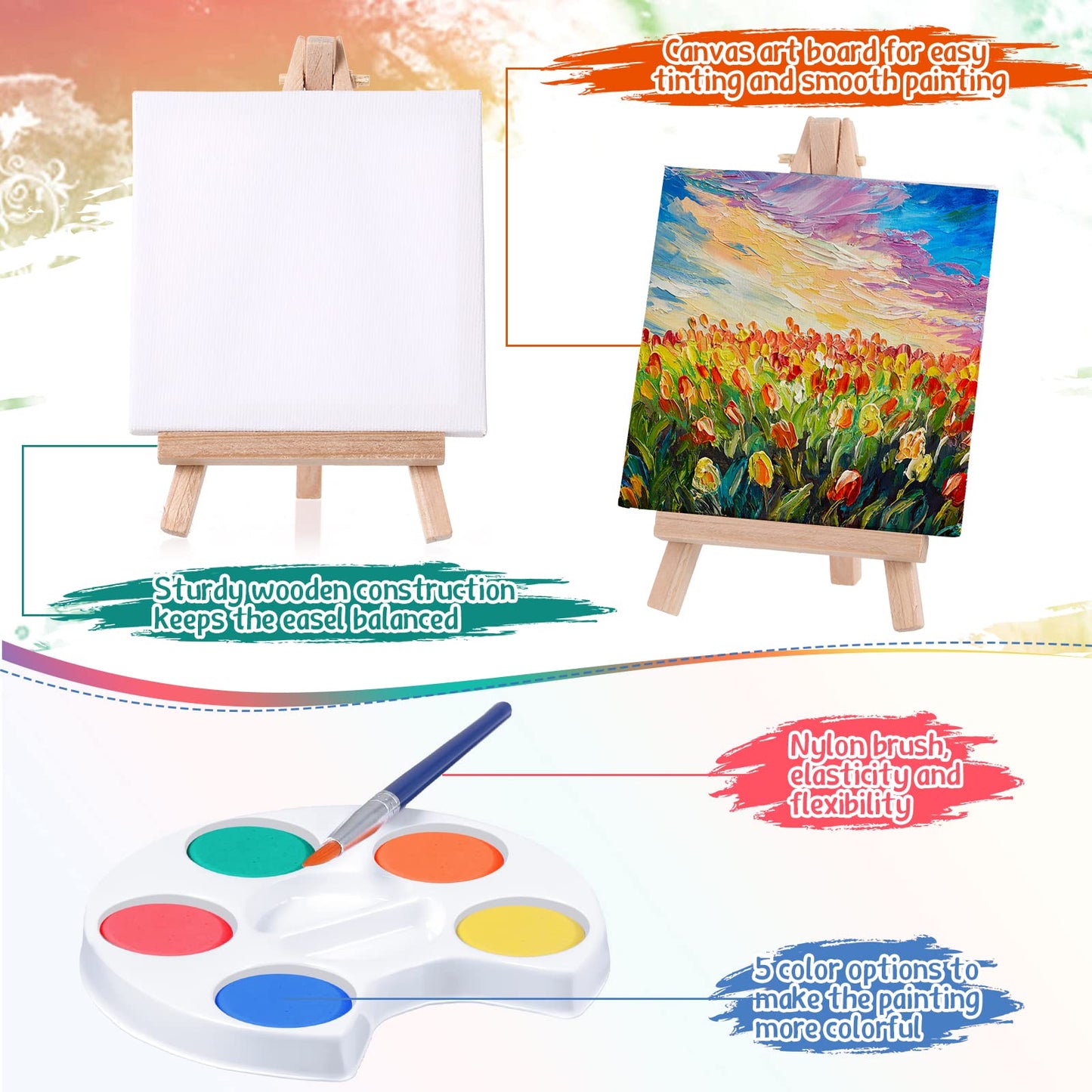 Crtiin Mini Watercolor Paint Set – 12-Piece Kids Art Kit with 4x4in Canvases and Easels