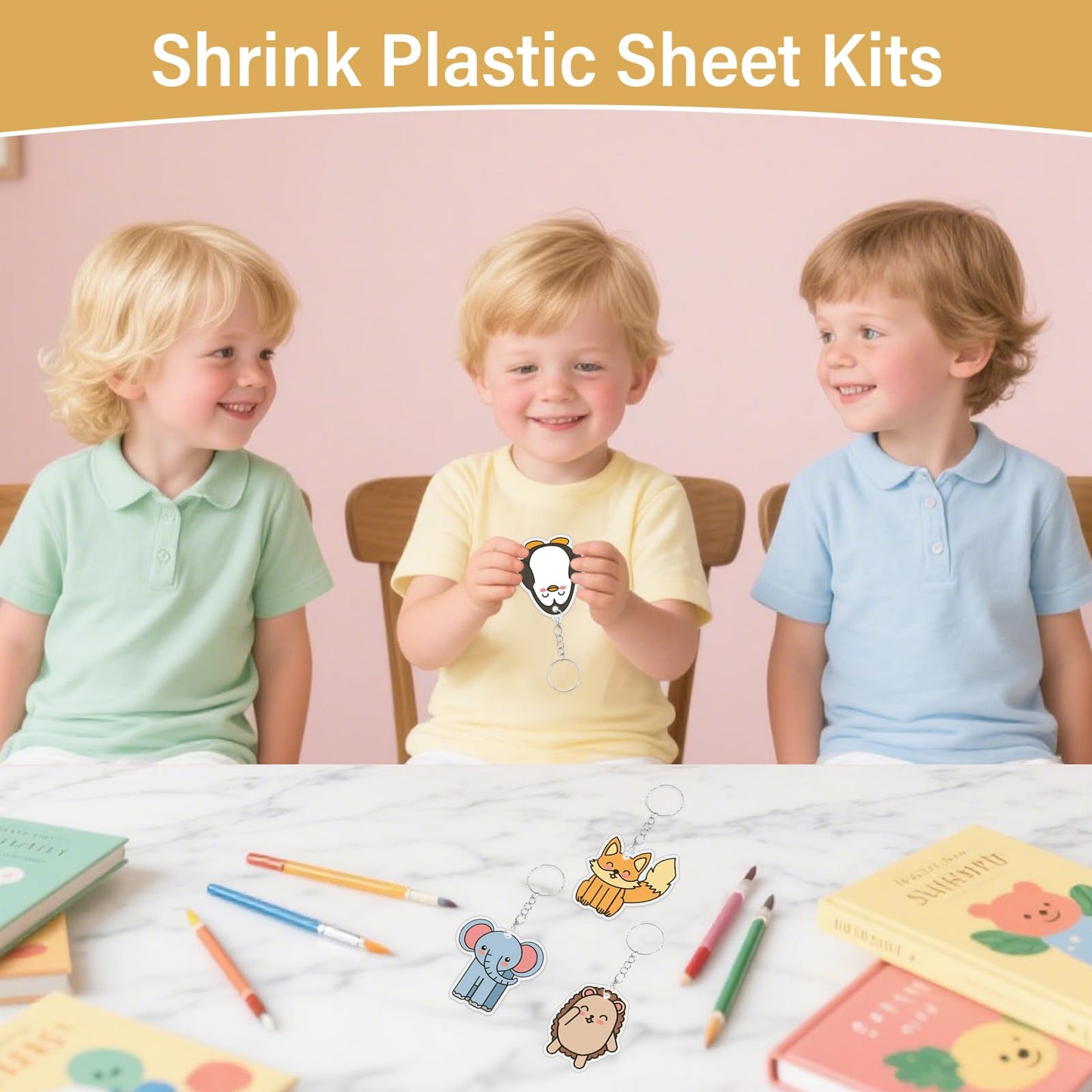 CRTWDMAN 161 Pcs Shrink Paper Keychain Kit – 30 Shrinky Sheets, Hole Punch, Clasps & Jump Rings