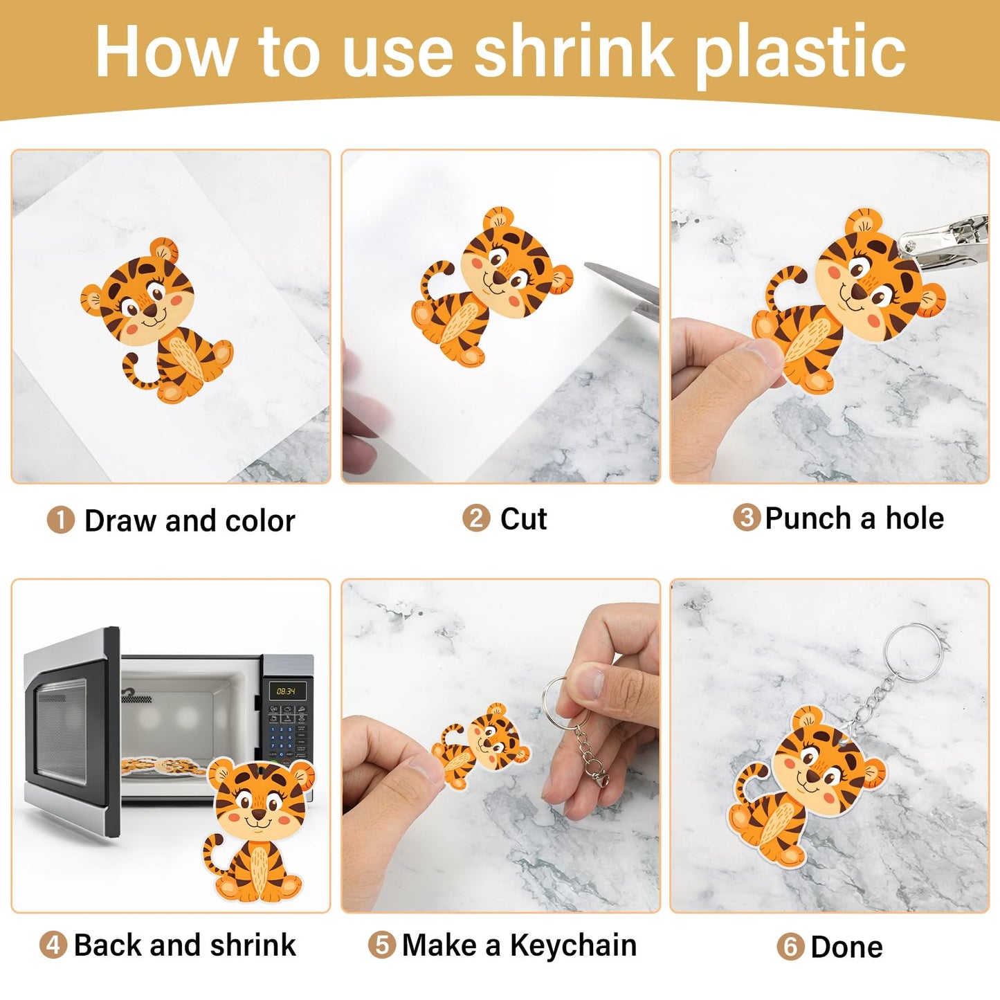 CRTWDMAN 161 Pcs Shrink Paper Keychain Kit – 30 Shrinky Sheets, Hole Punch, Clasps & Jump Rings
