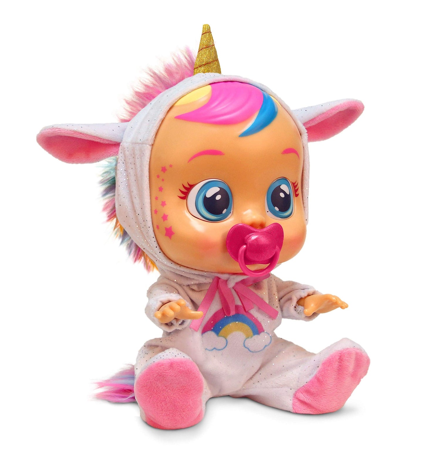 Cry Babies Dreamy Unicorn 12-Inch Baby Doll – Rainbow Pajamas (Pink)
