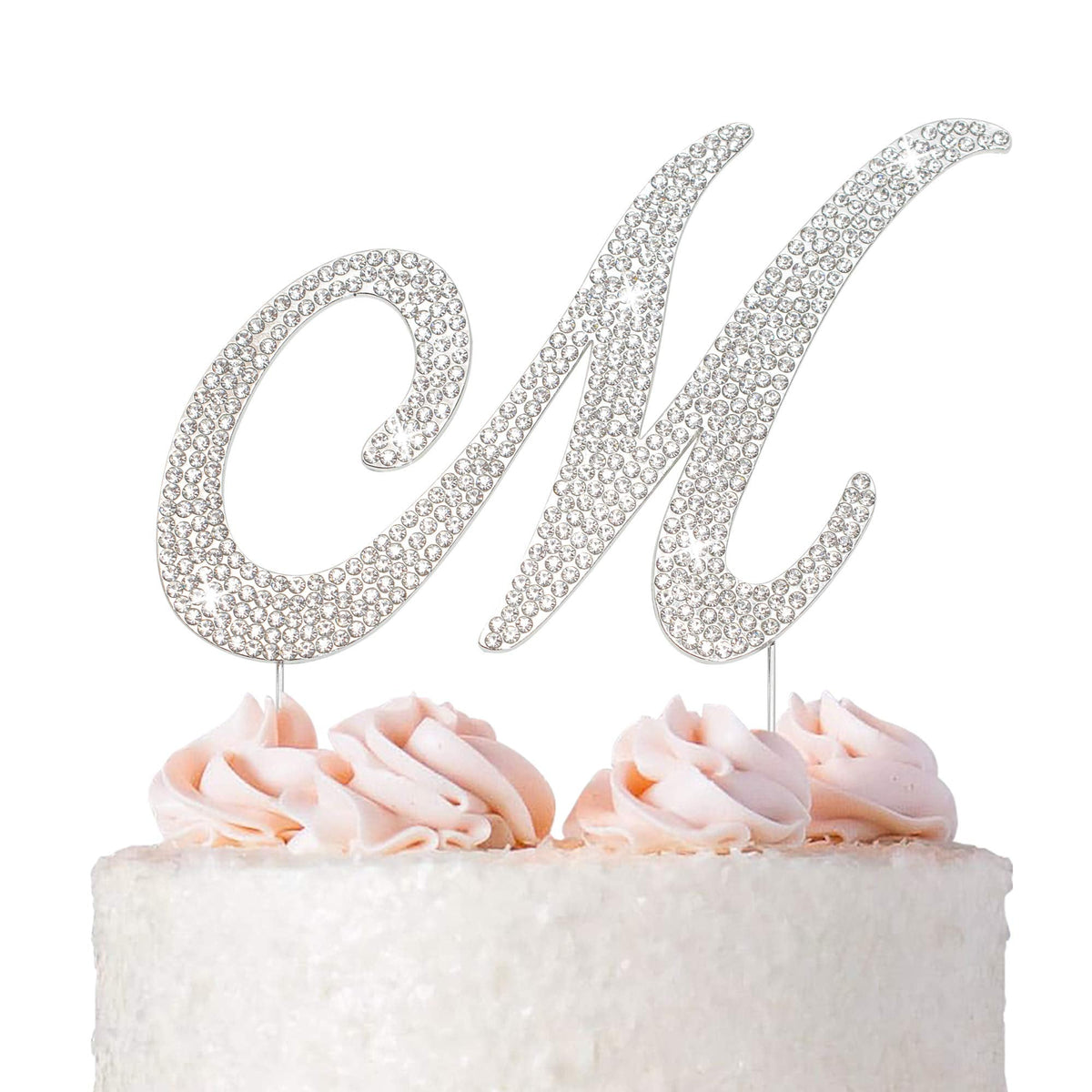 Crystal Creations Letter M Cake Topper – Premium Silver Metal with Rhinestones (Boxed for Safe Shipping)