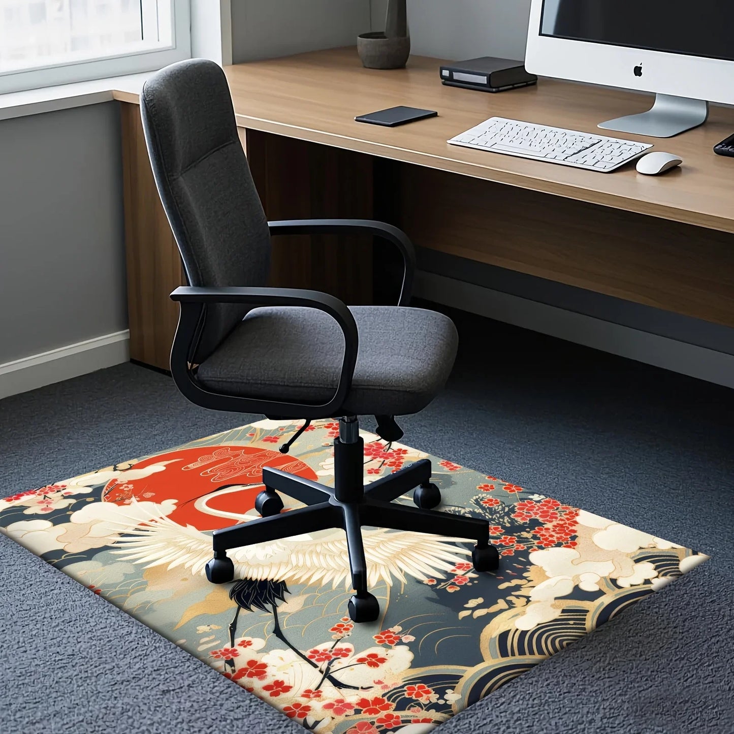 Red-Crowned Crane Velvet Rug – Oriental Art-Inspired Non-Slip Area Carpet for Living Room or Bedroom
