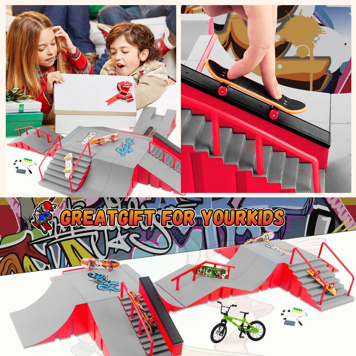 CS COSDDI Finger Skateboard Park Kits – 14-in-1 Desk Skate Park with 8 Finger Boards & 14 Ramps