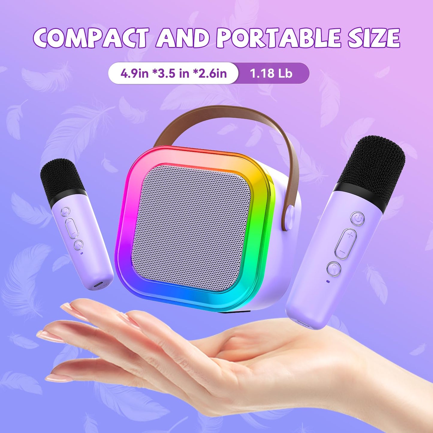 CscyyAmz Mini Karaoke Machine for Kids – 2 Mics, Portable Bluetooth Speaker, Purple