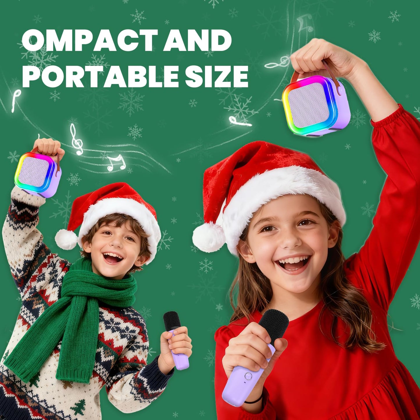 CscyyAmz Mini Karaoke Machine for Kids – 2 Mics, Portable Bluetooth Speaker, Purple