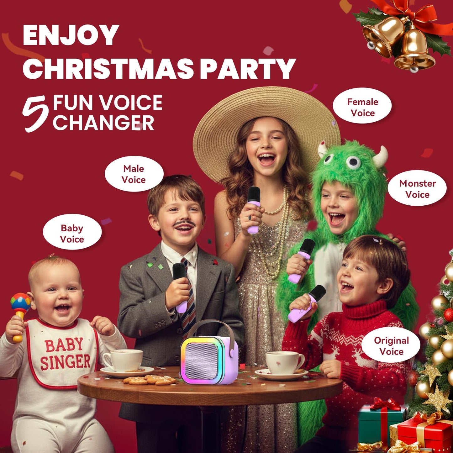 CscyyAmz Mini Karaoke Machine for Kids – 2 Mics, Portable Bluetooth Speaker, Purple
