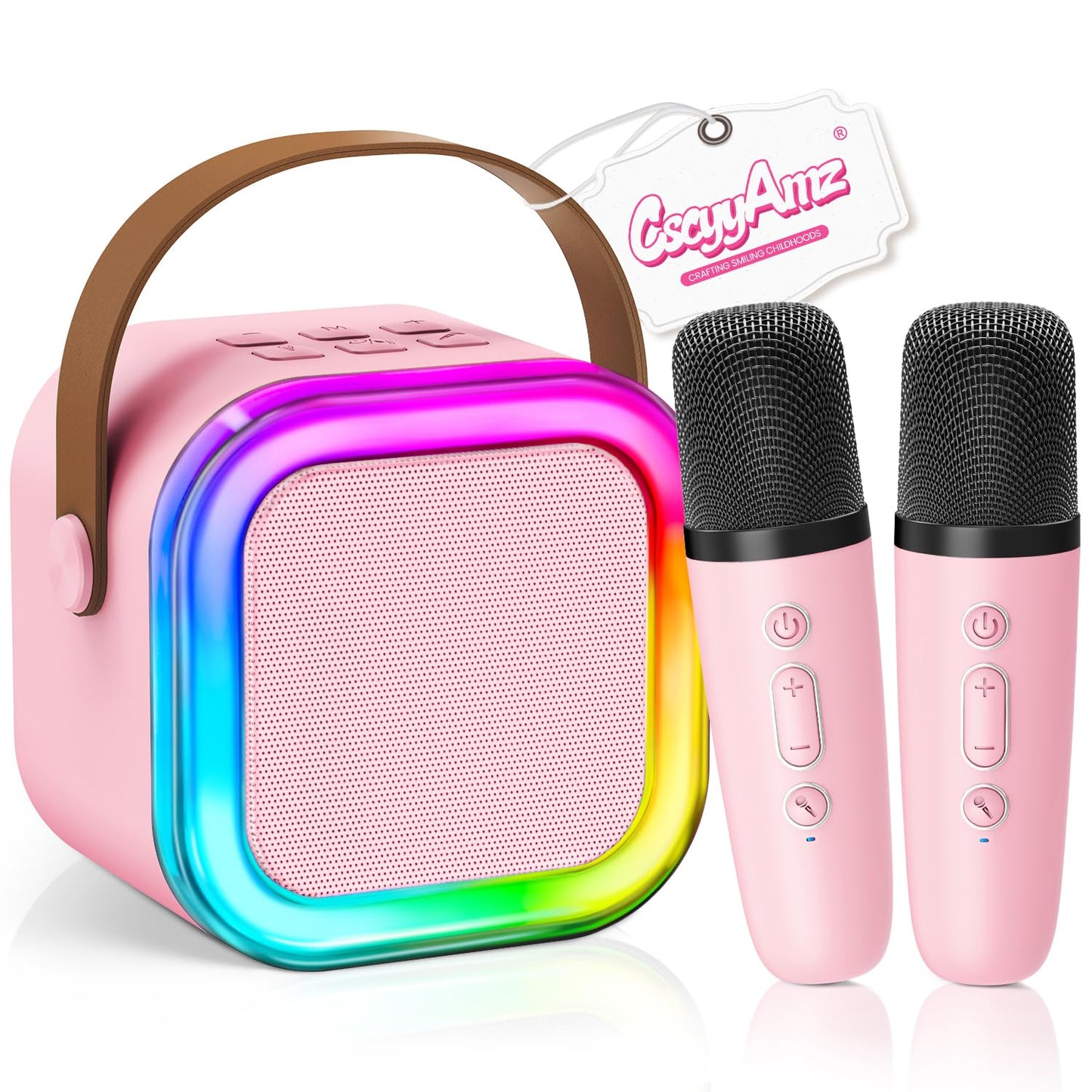 CscyyAmz Mini Karaoke Machine for Kids – 2 Mics + Bluetooth 5.3