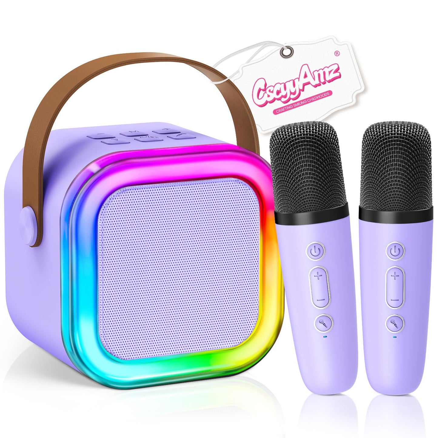 CscyyAmz Mini Karaoke Machine for Kids – 2 Mics, Portable Bluetooth Speaker, Purple