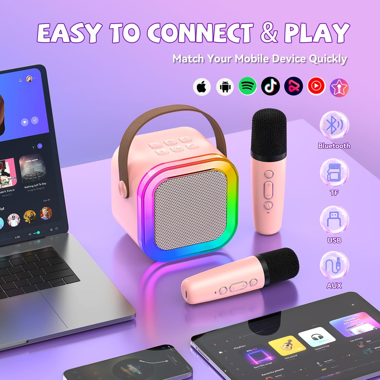 CscyyAmz Mini Karaoke Machine for Kids – 2 Mics + Bluetooth 5.3