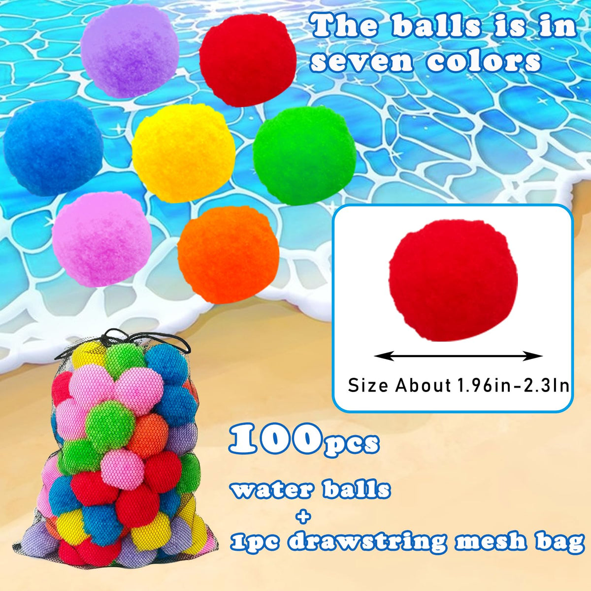 Cshangzei 100PCS Reusable Water Splash Balls – 2.4 Inch Soaker Balls for Outdoor Water Fight, Pool & Backyard Fun