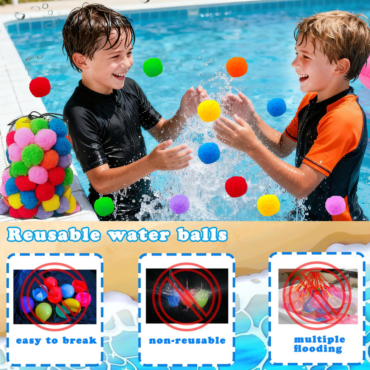 Cshangzei 100PCS Reusable Water Splash Balls – 2.4 Inch Soaker Balls for Outdoor Water Fight, Pool & Backyard Fun