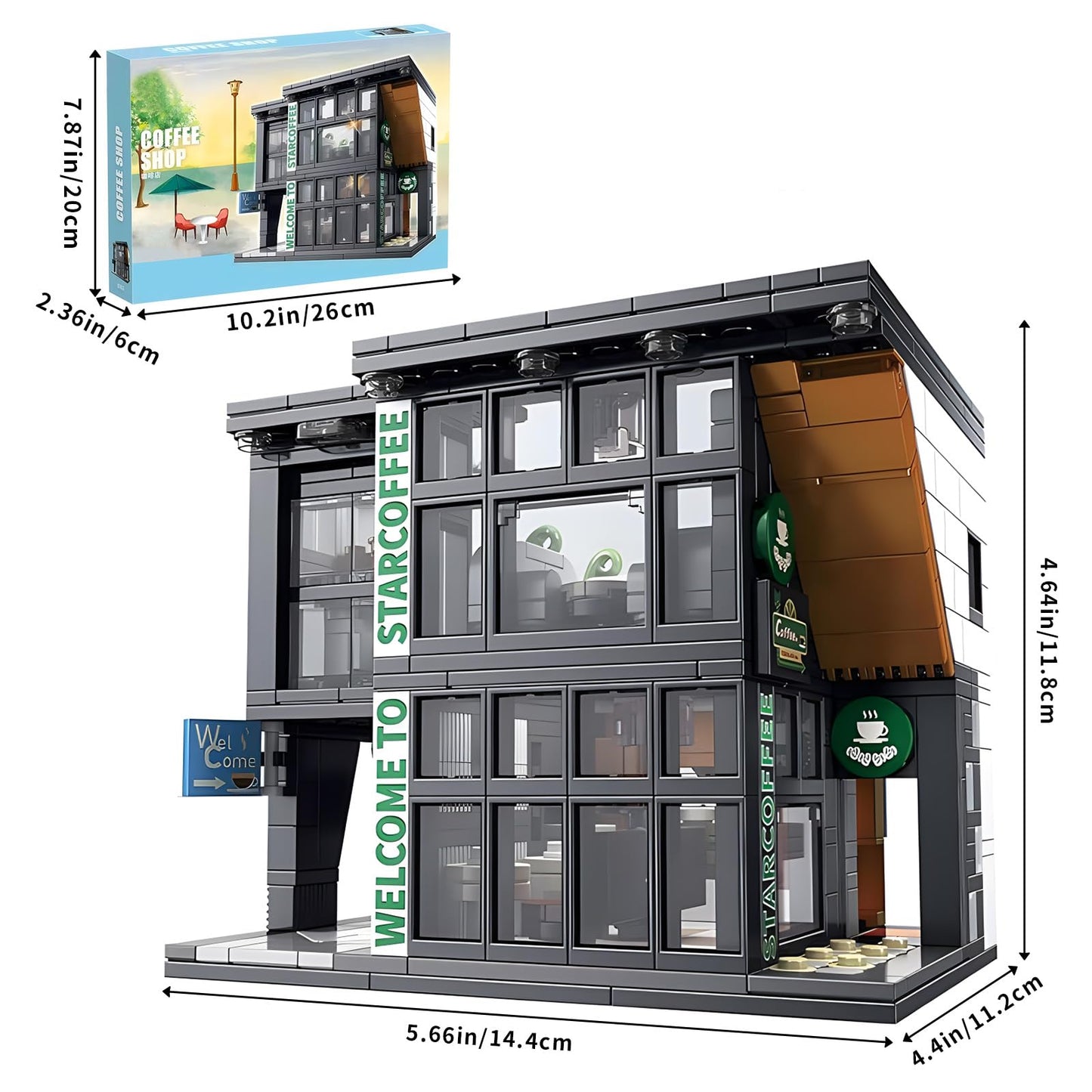 CSNRHG Coffee Shop Building Blocks – City Street View Architecture Toy Set, 581 Pieces