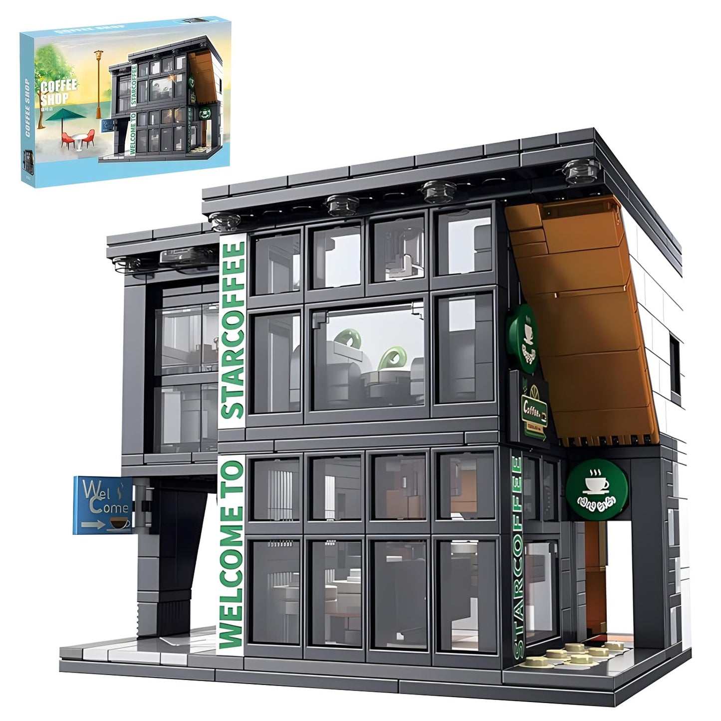 CSNRHG Coffee Shop Building Blocks – City Street View Architecture Toy Set, 581 Pieces