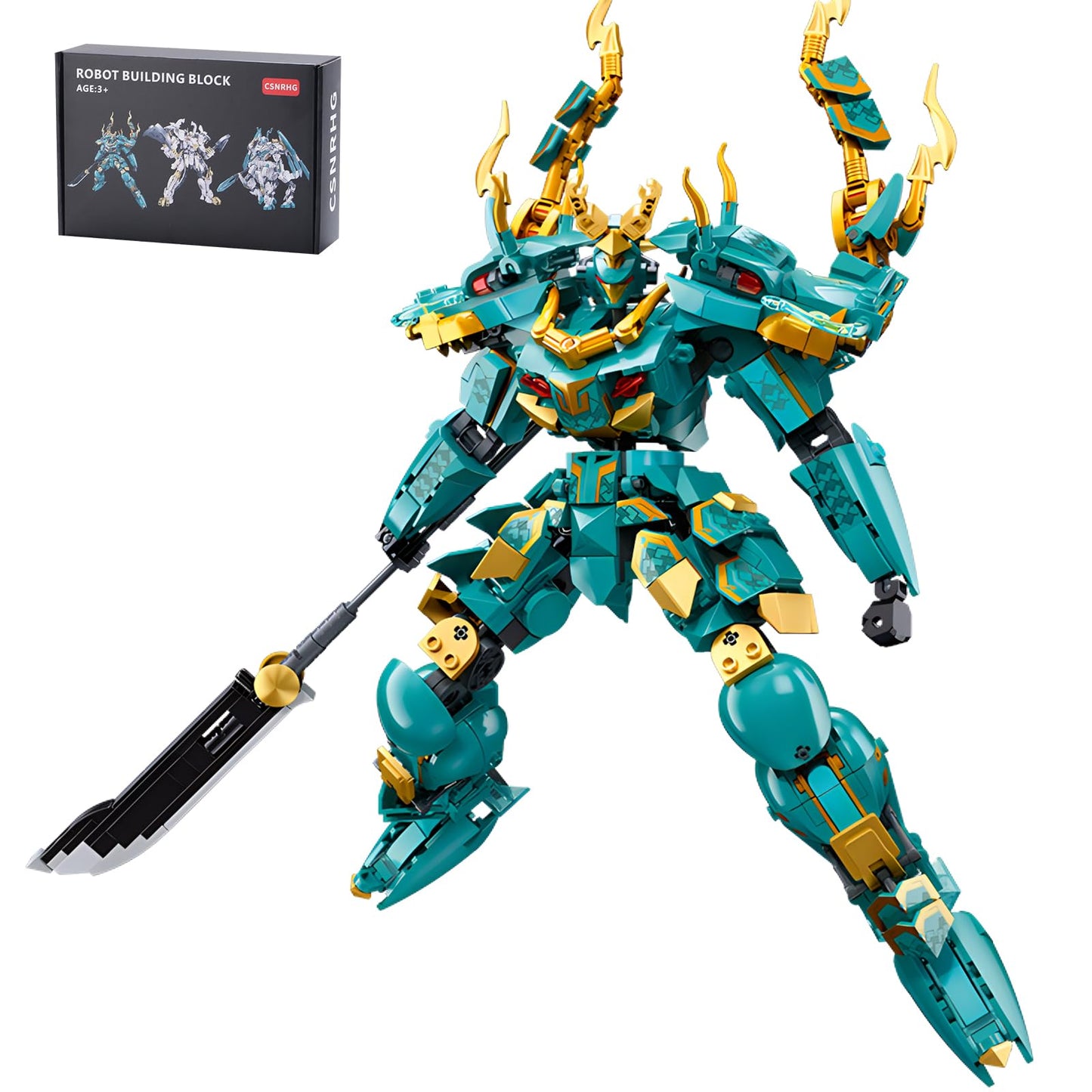 CSNRHG Green Dragon Samurai Mech Building Blocks – 704 Pieces, Age 8+, Premium ABS Toy Set