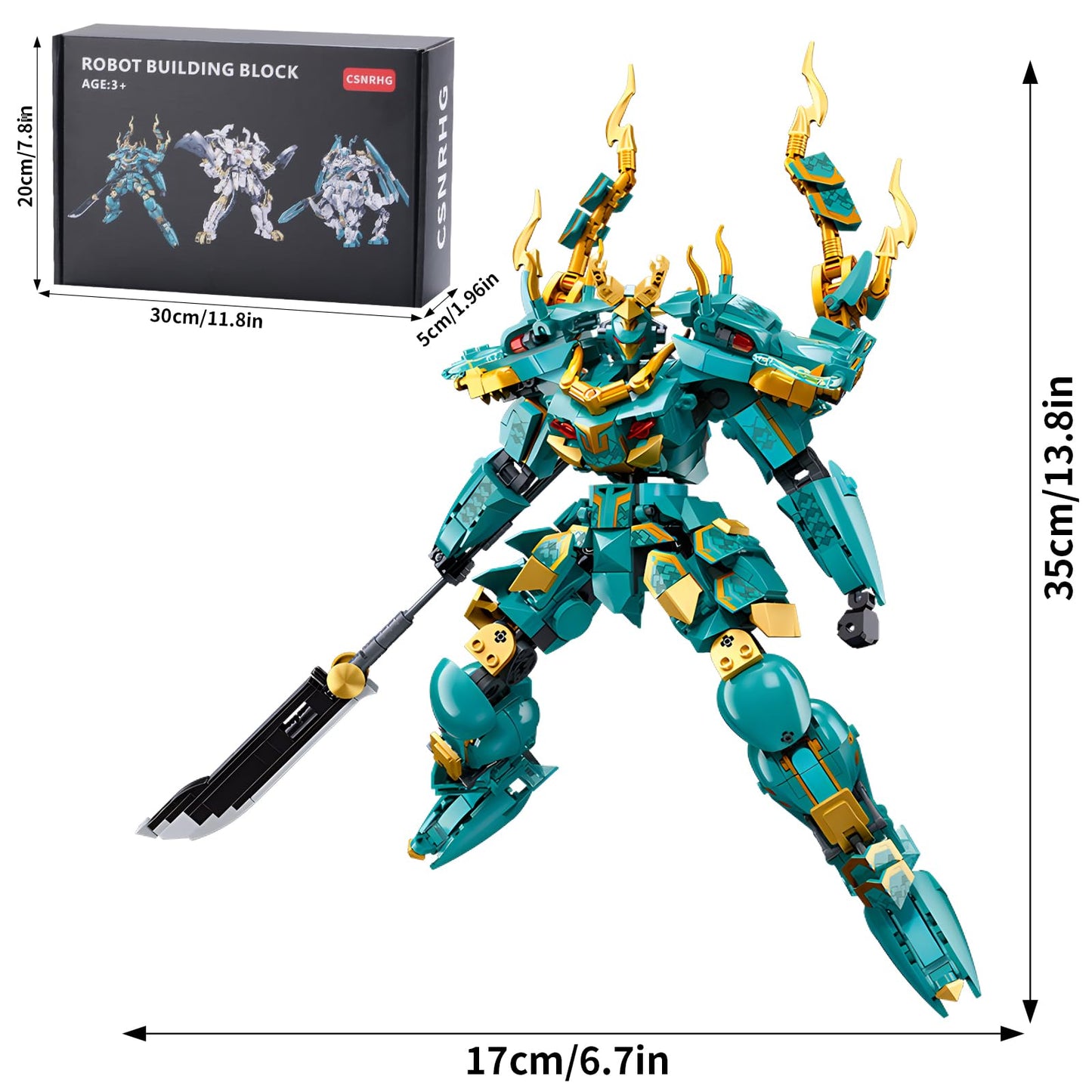 CSNRHG Green Dragon Samurai Mech Building Blocks – 704 Pieces, Age 8+, Premium ABS Toy Set