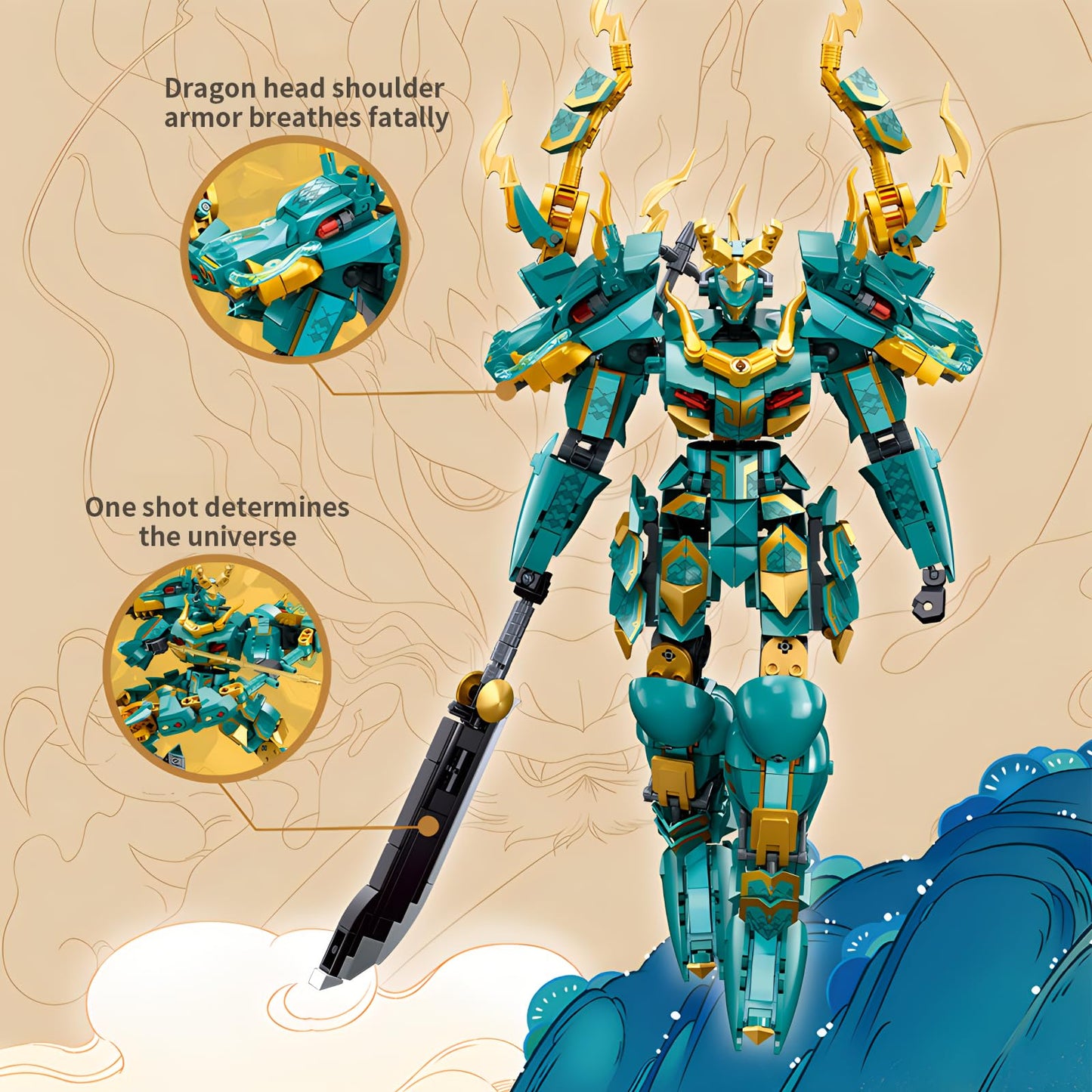 CSNRHG Green Dragon Samurai Mech Building Blocks – 704 Pieces, Age 8+, Premium ABS Toy Set