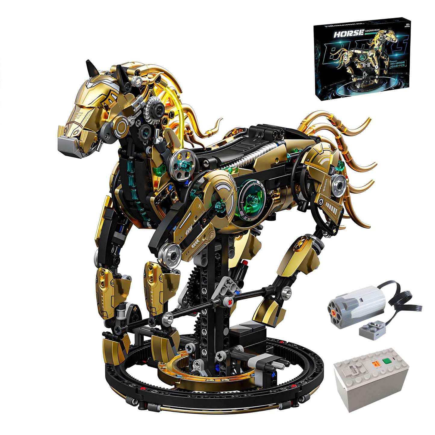 CSNRHG Mechanical Horse Building Block Set – Moveable Legs, Motor Kit, STEM Toy