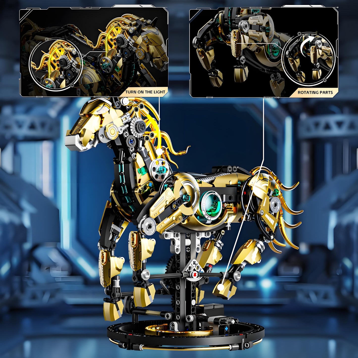 CSNRHG Mechanical Horse Building Block Set – Moveable Legs, Motor Kit, STEM Toy
