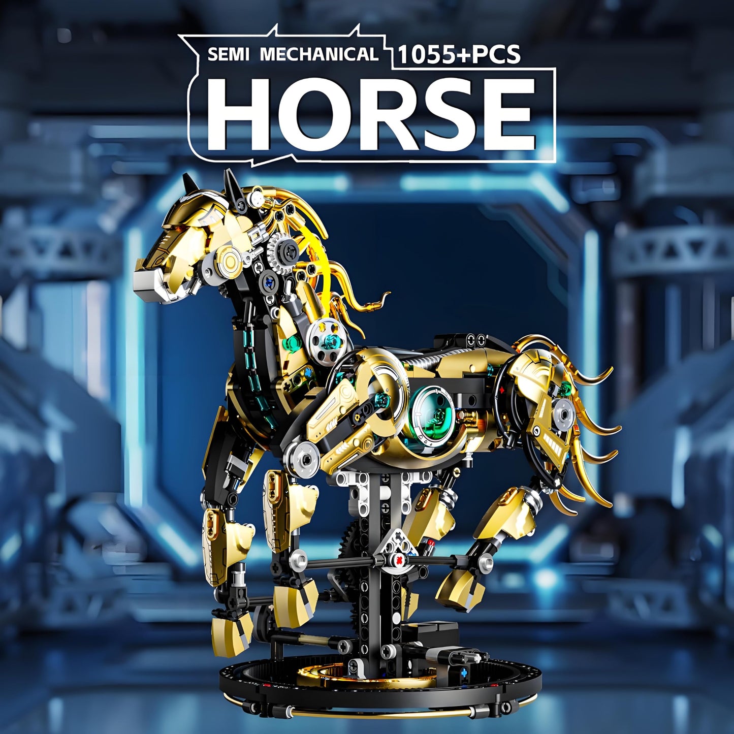 CSNRHG Mechanical Horse Building Block Set – Moveable Legs, Motor Kit, STEM Toy