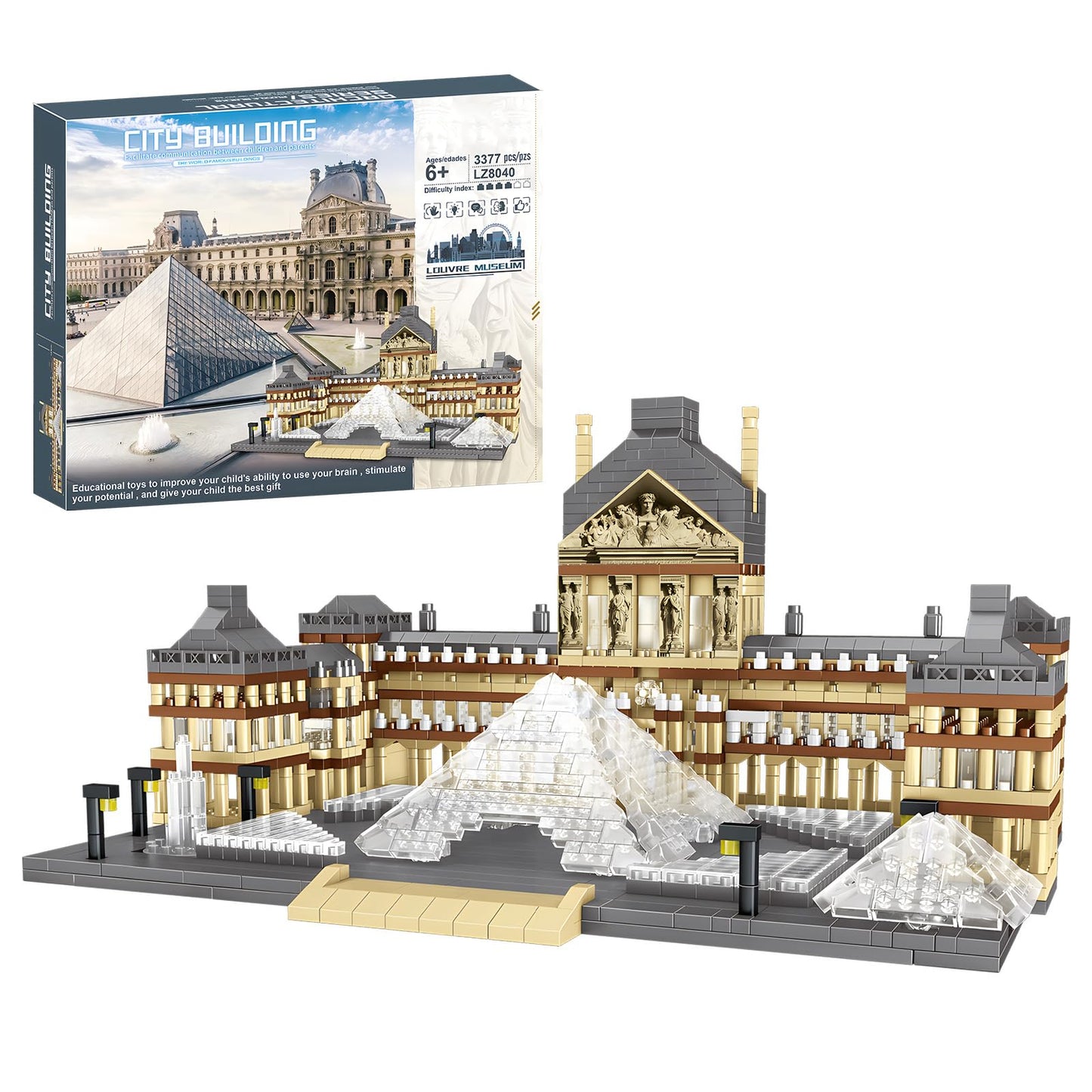 CSNRHG Paris Louvre Museum Model Building Blocks Set — 3377-Piece Educational Toy