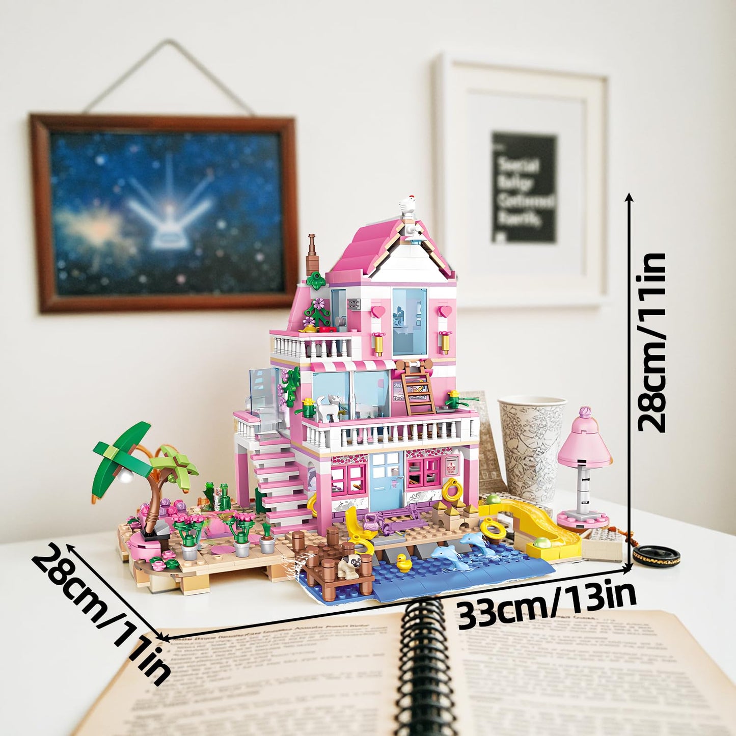 CSNRHG Pink Seaside Beach Villa – 822-Piece Building Set Gift for All Ages