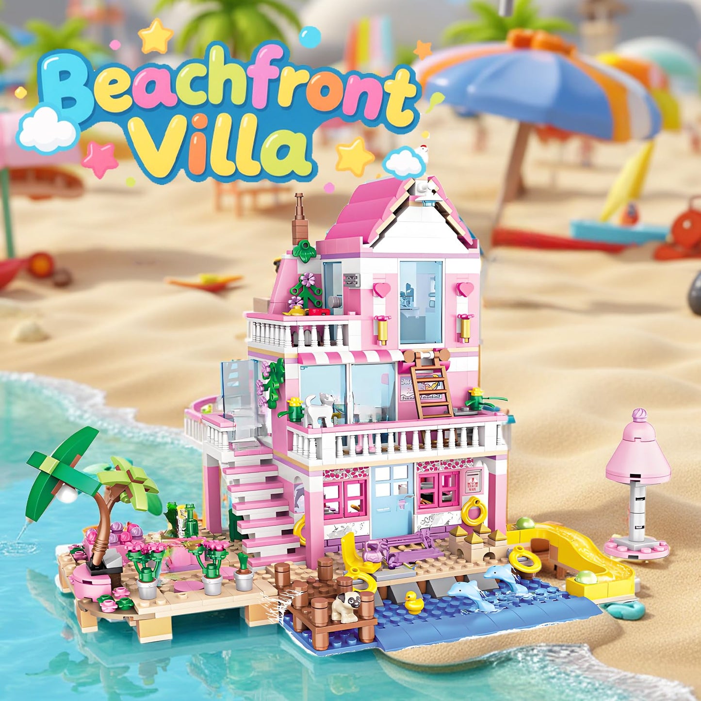 CSNRHG Pink Seaside Beach Villa – 822-Piece Building Set Gift for All Ages