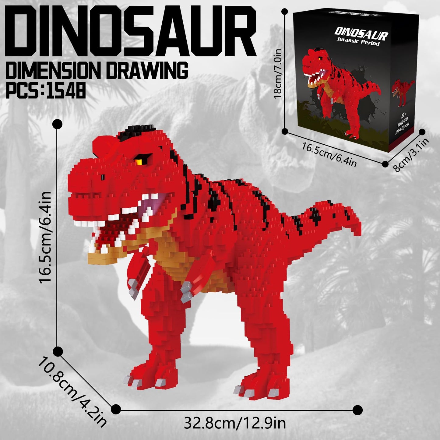 CSNRHG Torvosaurus 1548-Piece Building Blocks Model – Dino Toy for 6+