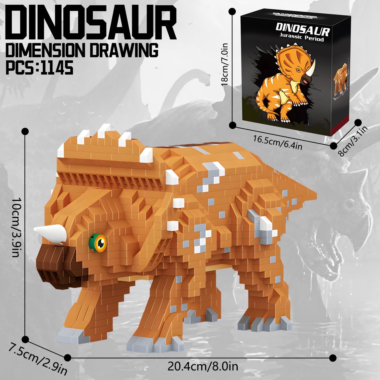CSNRHG Triceratops Building Blocks – 1145 Pieces | Ages 6+