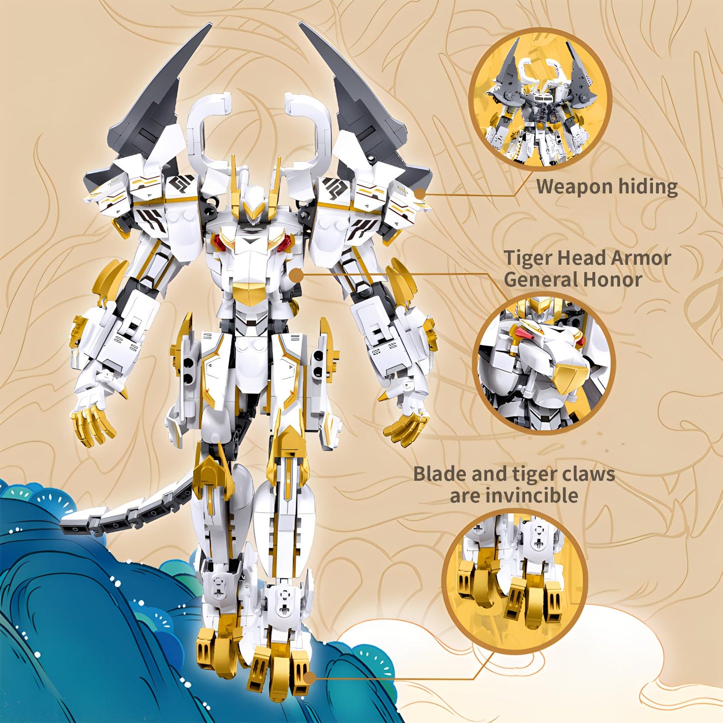 CSNRHG White Tiger Samurai Mech Robot Building Blocks – 679 Pieces, Ages 8+