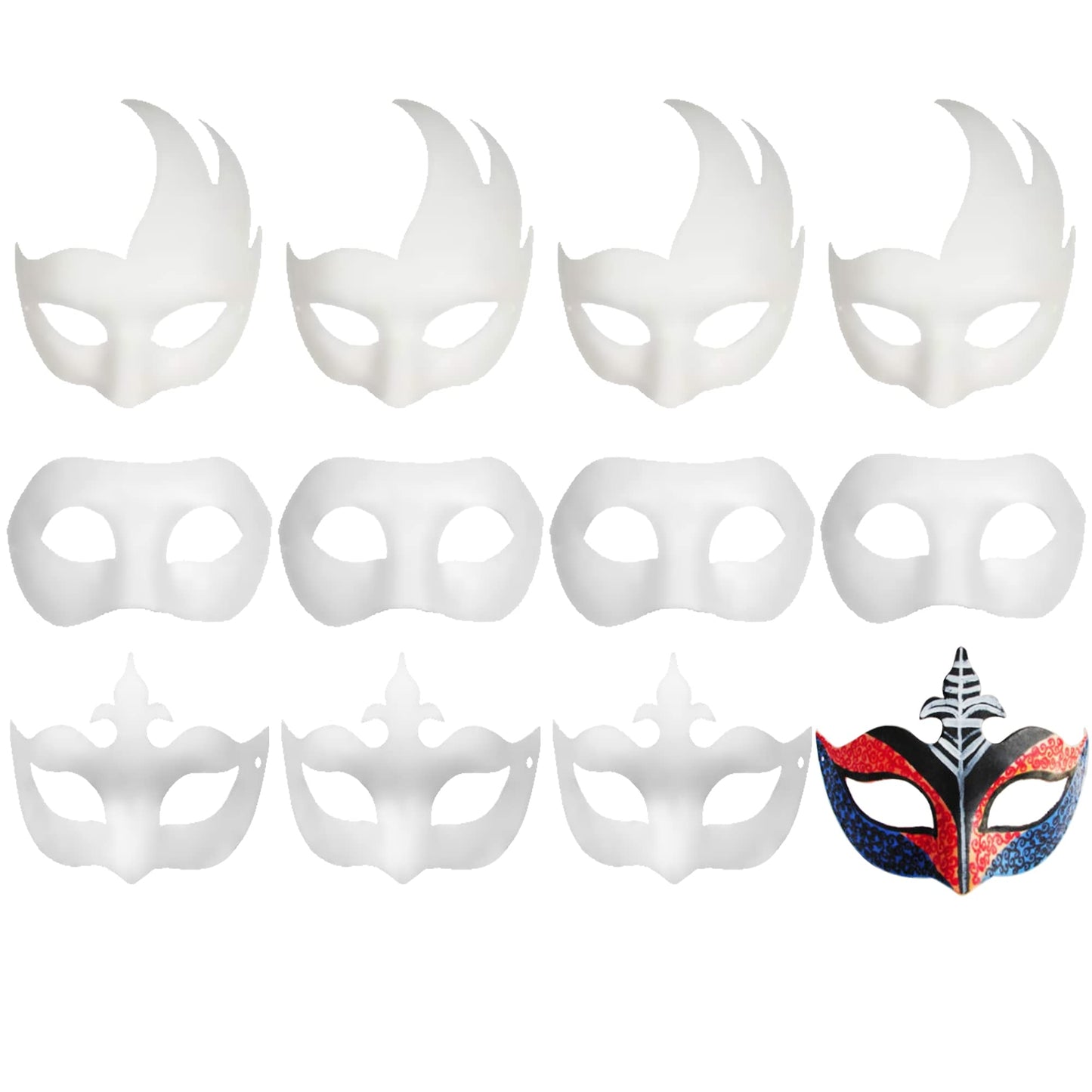 CSPRING 12PCS DIY White Paper Masks – Paintable Face Masks for Mardi Gras, Cosplay & Party
