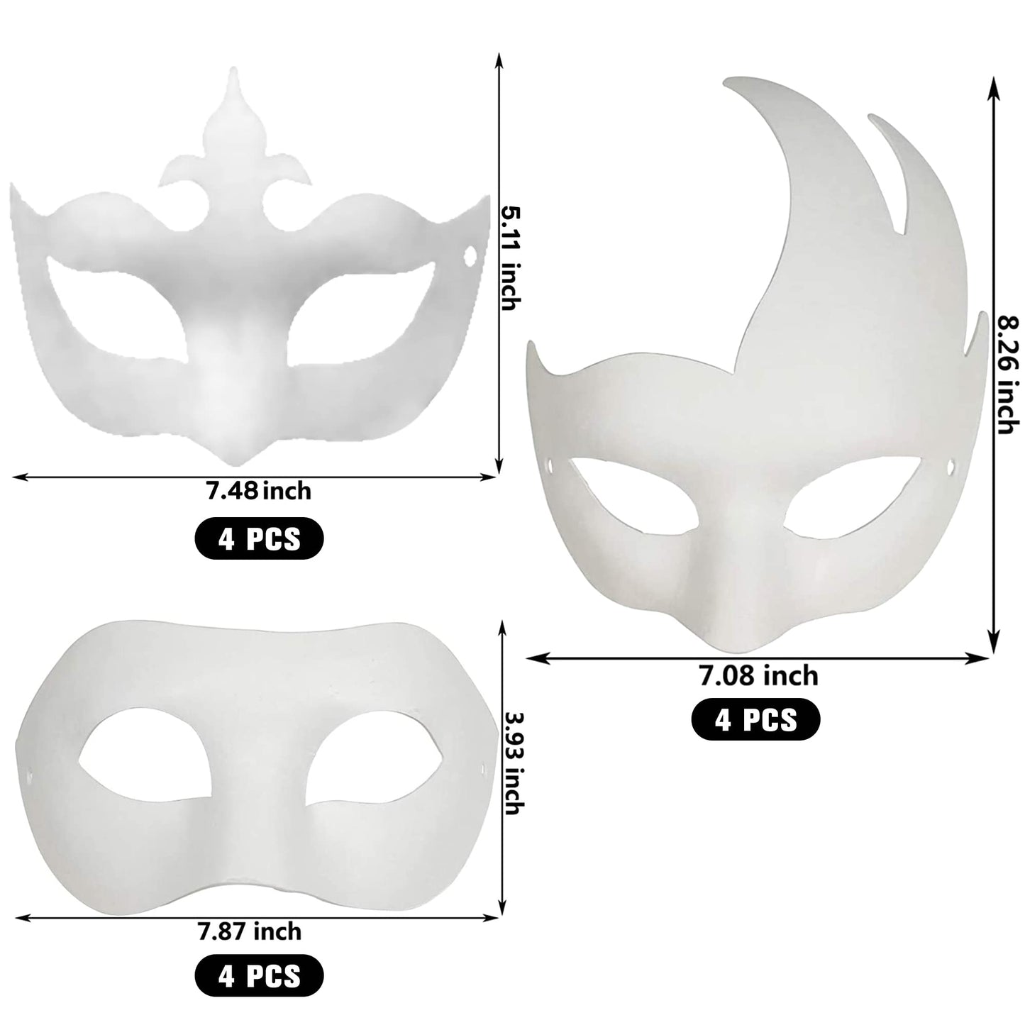 CSPRING 12PCS DIY White Paper Masks – Paintable Face Masks for Mardi Gras, Cosplay & Party