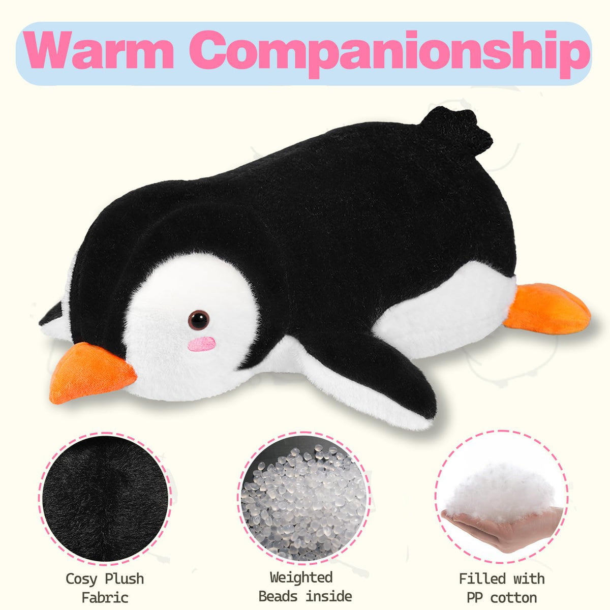 CSVBTRF Weighted Penguin Plush — 19-Inch, 4 lb Huggable Plush for Kids and Cozy Corners