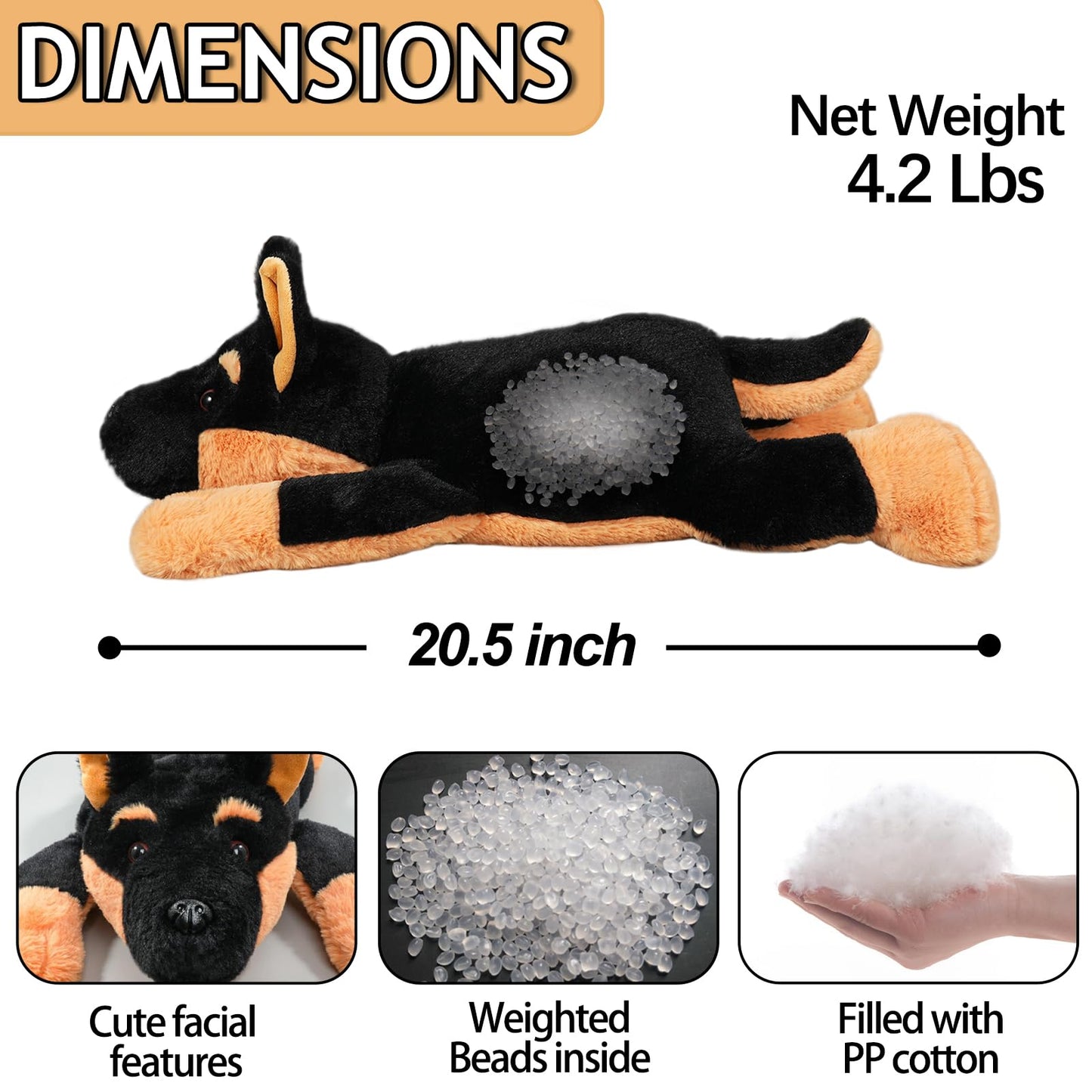 CSVBTRF Weighted German Shepherd Plush — 20-Inch, 4.1 lb Huggable Companion
