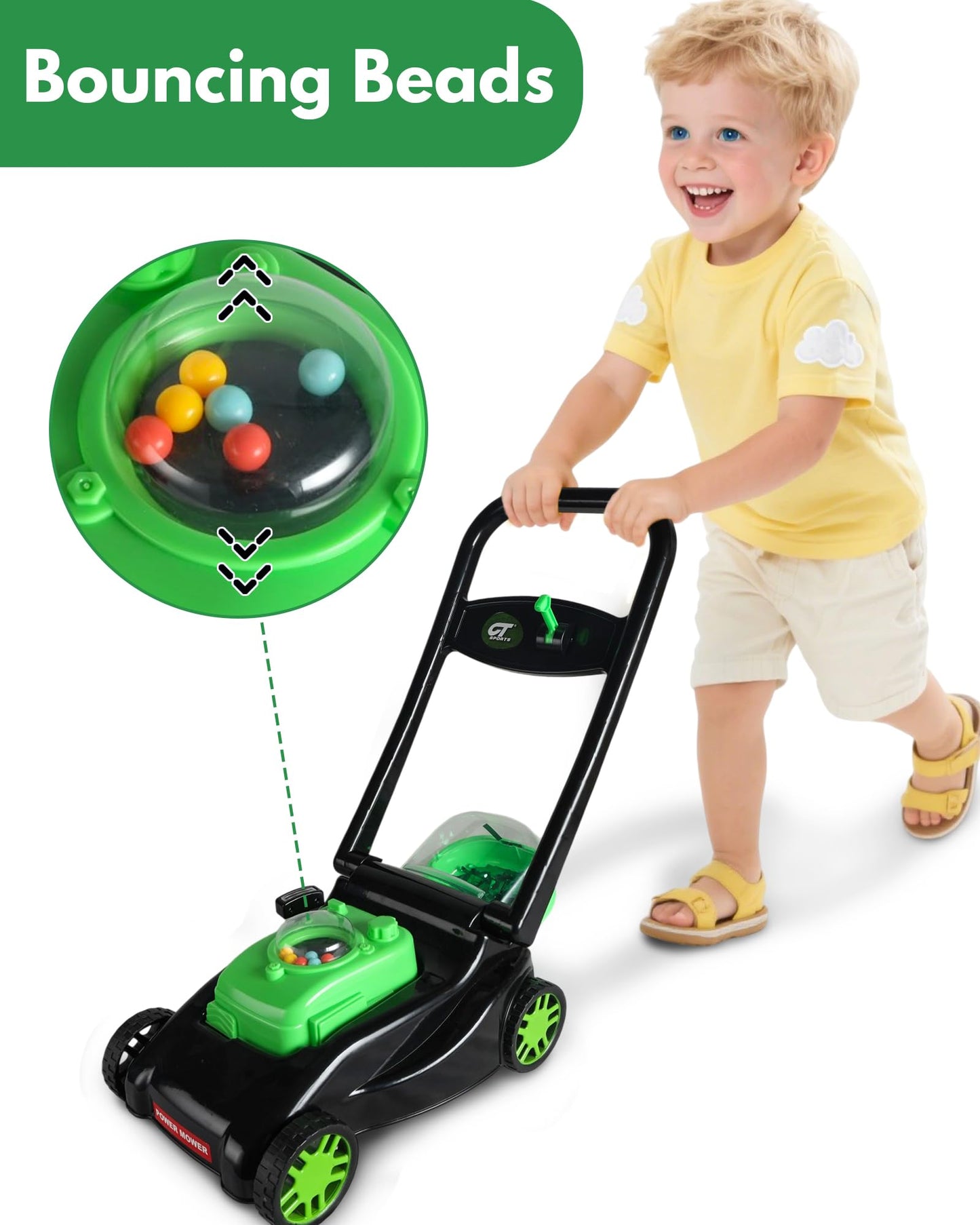 CT SPORTS Kids Lawn Mower - Realistic Grass-Cutting Action, No Batteries | Outdoor Push Toy for 3-8 Year Olds (Black)