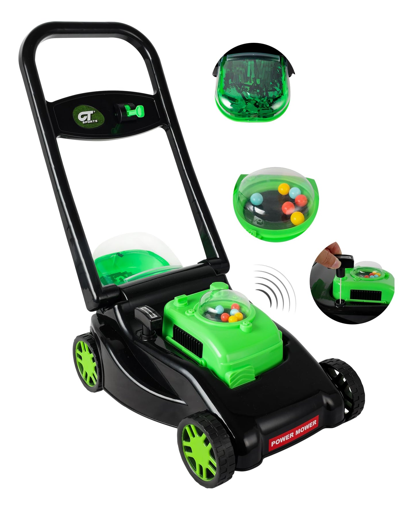 CT SPORTS Kids Lawn Mower - Realistic Grass-Cutting Action, No Batteries | Outdoor Push Toy for 3-8 Year Olds (Black)