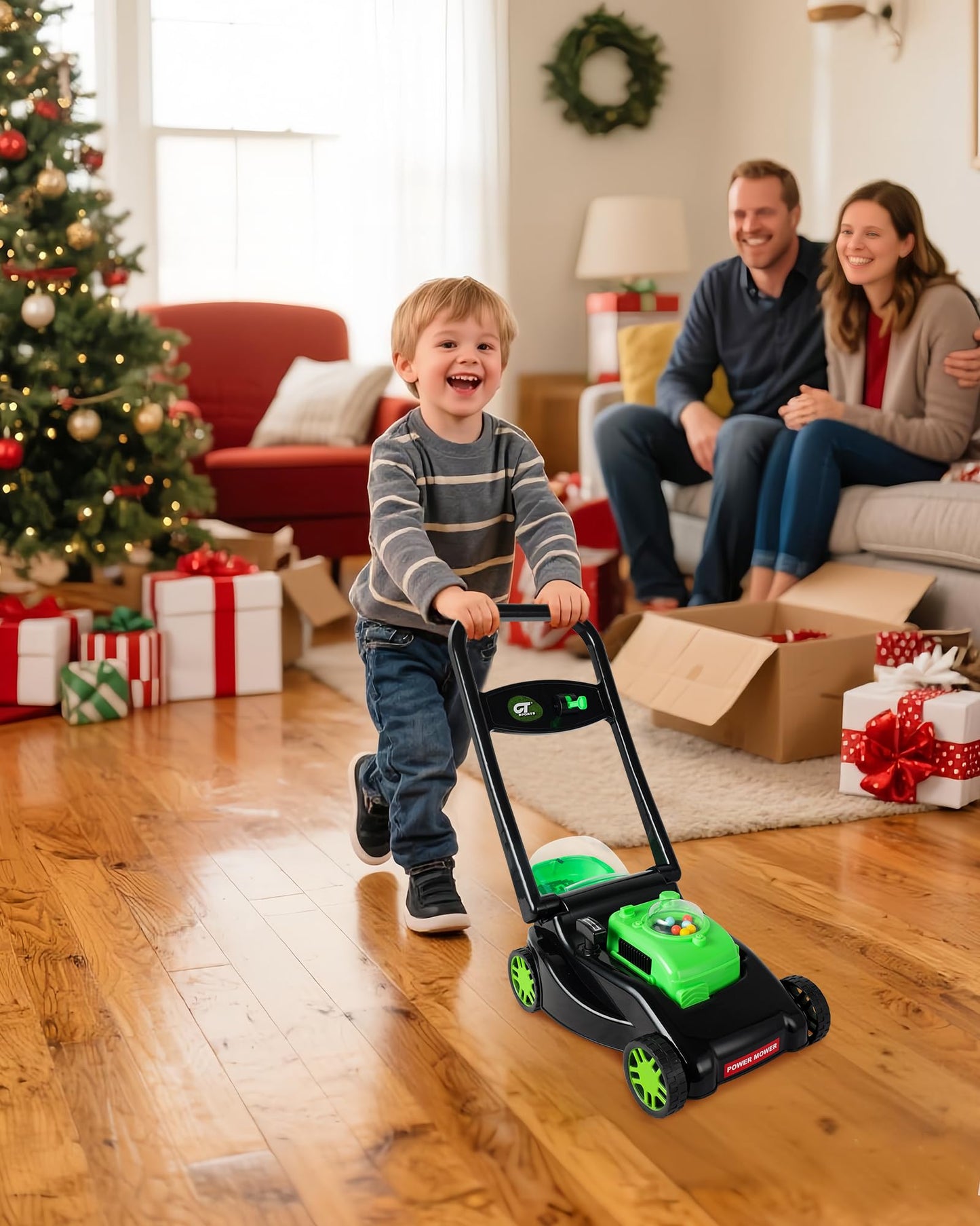 CT SPORTS Kids Lawn Mower - Realistic Grass-Cutting Action, No Batteries | Outdoor Push Toy for 3-8 Year Olds (Black)