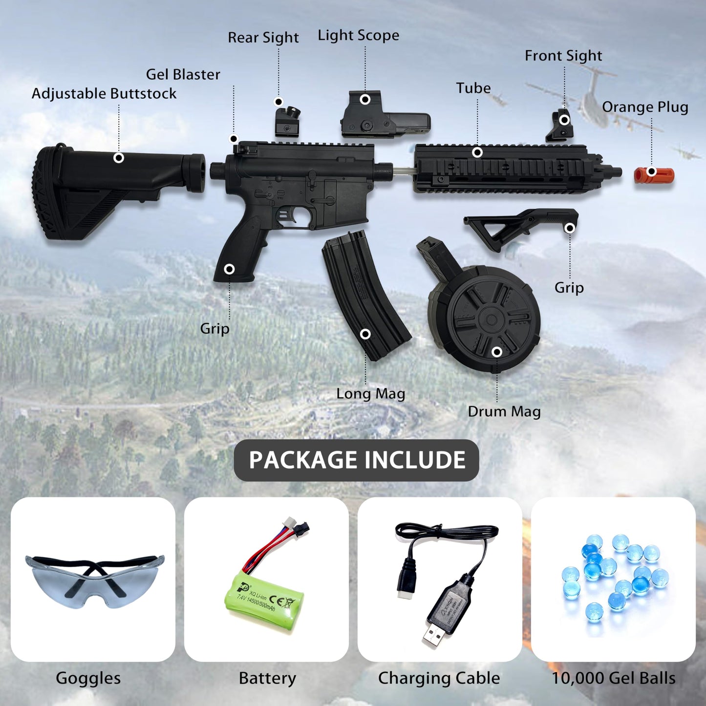 Ctffnny Powerful Full Auto M416 Gel Blaster – 130 FPS, 80 ft Range, Drum Magazine + Goggles