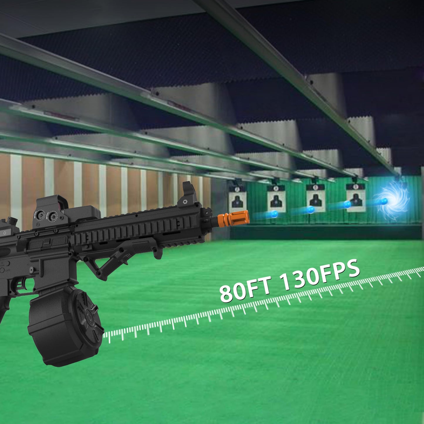 Ctffnny Powerful Full Auto M416 Gel Blaster – 130 FPS, 80 ft Range, Drum Magazine + Goggles