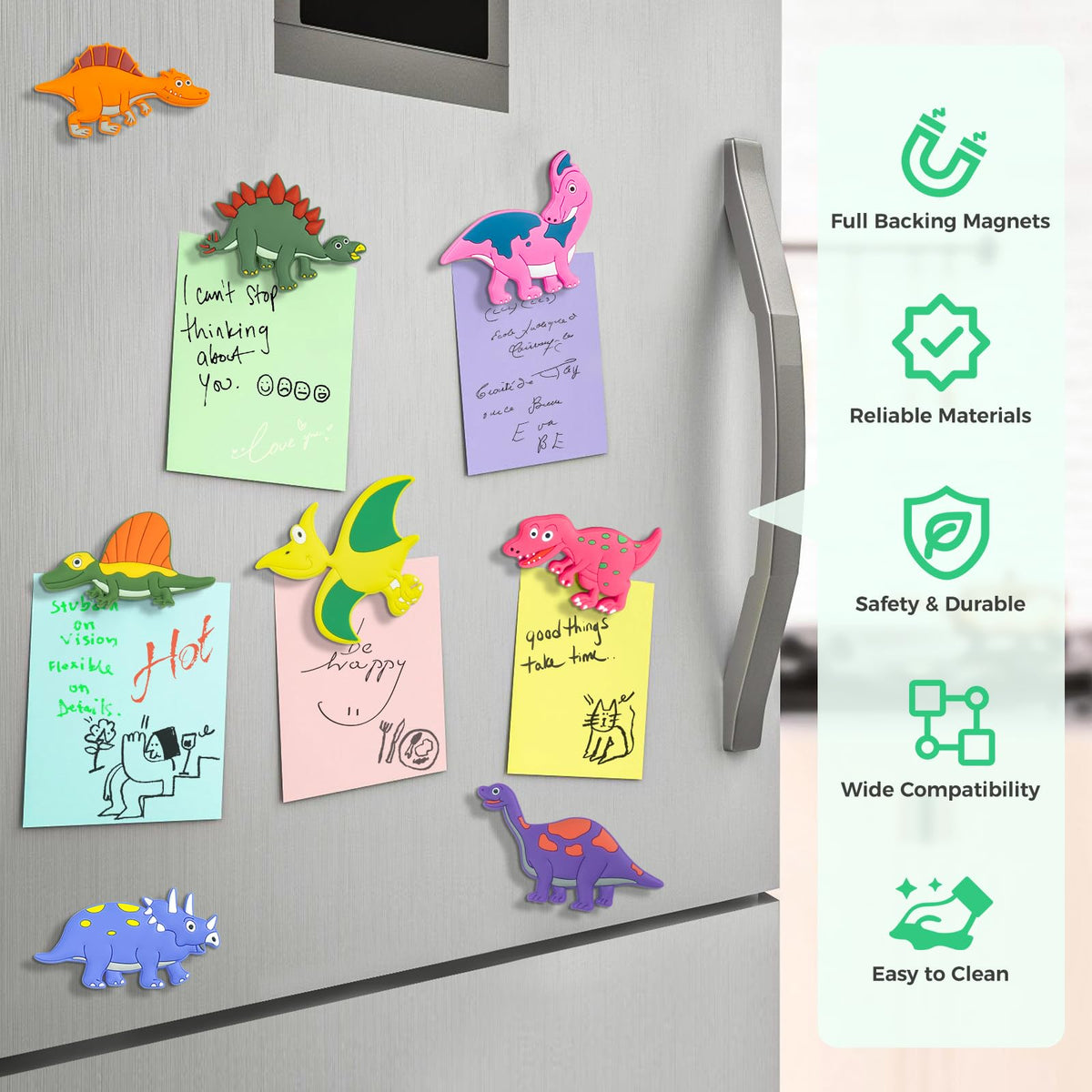 CTIANWXY Dinosaur Fridge Magnets for Toddlers – 8-Pack Full-Back Rubber Magnets for Learning