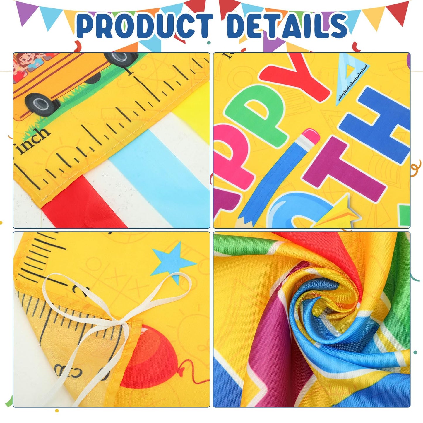 Ctosree 100th Day of School Banner — Happy 100 Days Door Sign for Classroom & Party Decor (Yellow, Ruler Style)